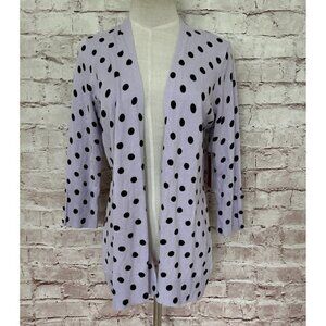 RED Womens Cardigan Sweater Open Front Lavender Black Polka Dot 3/4 Sleeve